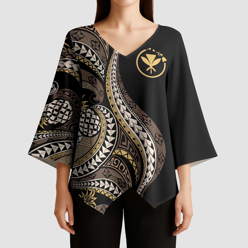 Hawaii Pineapple Brown Tribal Pattern Kimono Sleeve Blouse - Polynesian Pride