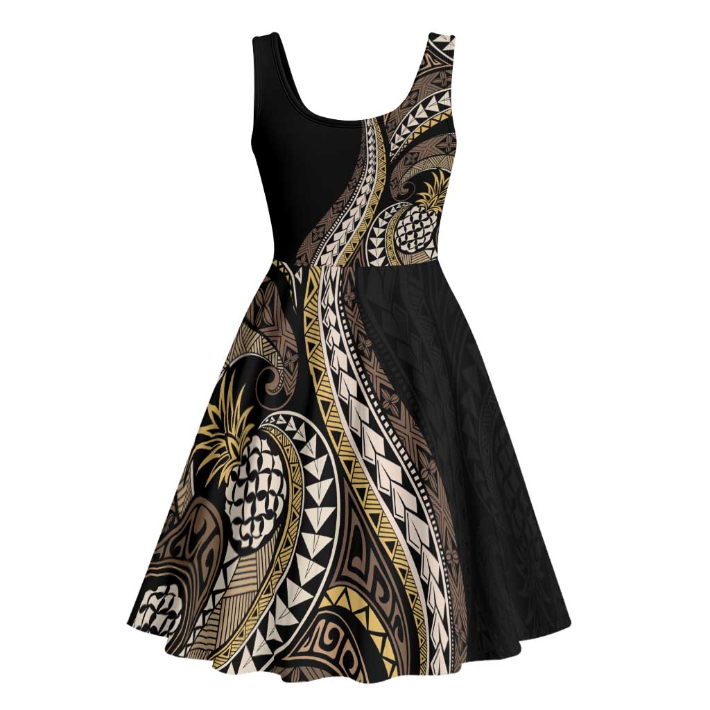 Hawaii Pineapple Brown Tribal Pattern Midi Dress - Polynesian Pride