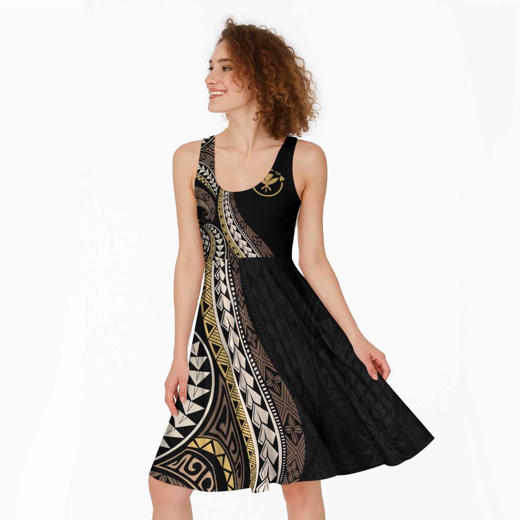 Hawaii Pineapple Brown Tribal Pattern Midi Dress - Polynesian Pride