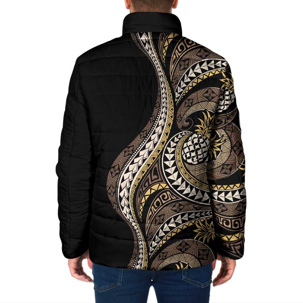 Hawaii Pineapple Brown Tribal Pattern Padded Jacket - Polynesian Pride