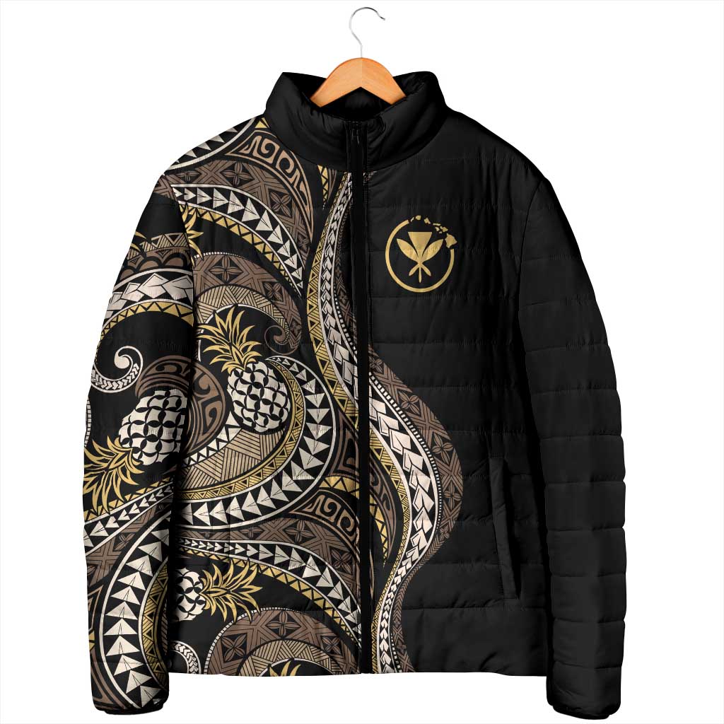 Hawaii Pineapple Brown Tribal Pattern Padded Jacket - Polynesian Pride