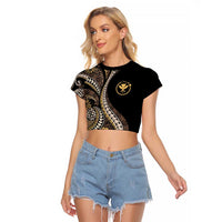 Hawaii Pineapple Brown Tribal Pattern Raglan Cropped T Shirt LT01 Female Brown - Polynesian Pride