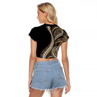 Hawaii Pineapple Brown Tribal Pattern Raglan Cropped T Shirt LT01 - Polynesian Pride