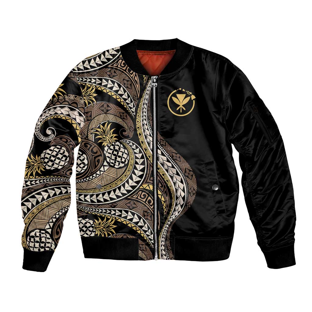 Hawaii Pineapple Brown Tribal Pattern Sleeve Zip Bomber Jacket LT01 Unisex Brown - Polynesian Pride