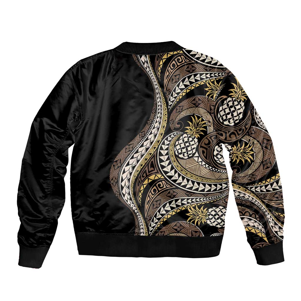 Hawaii Pineapple Brown Tribal Pattern Sleeve Zip Bomber Jacket LT01 - Polynesian Pride