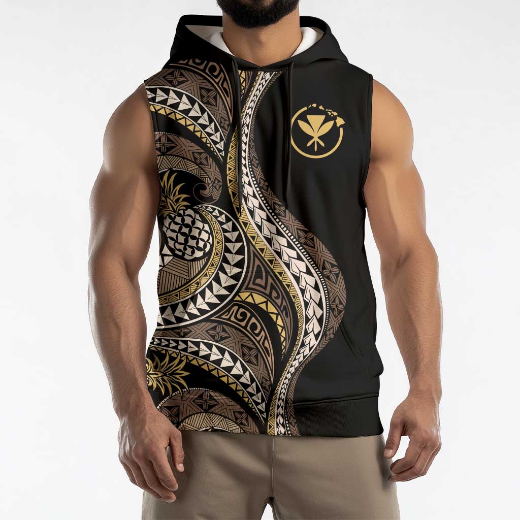 Hawaii Pineapple Brown Tribal Pattern Sleeveless Hoodie - Polynesian Pride