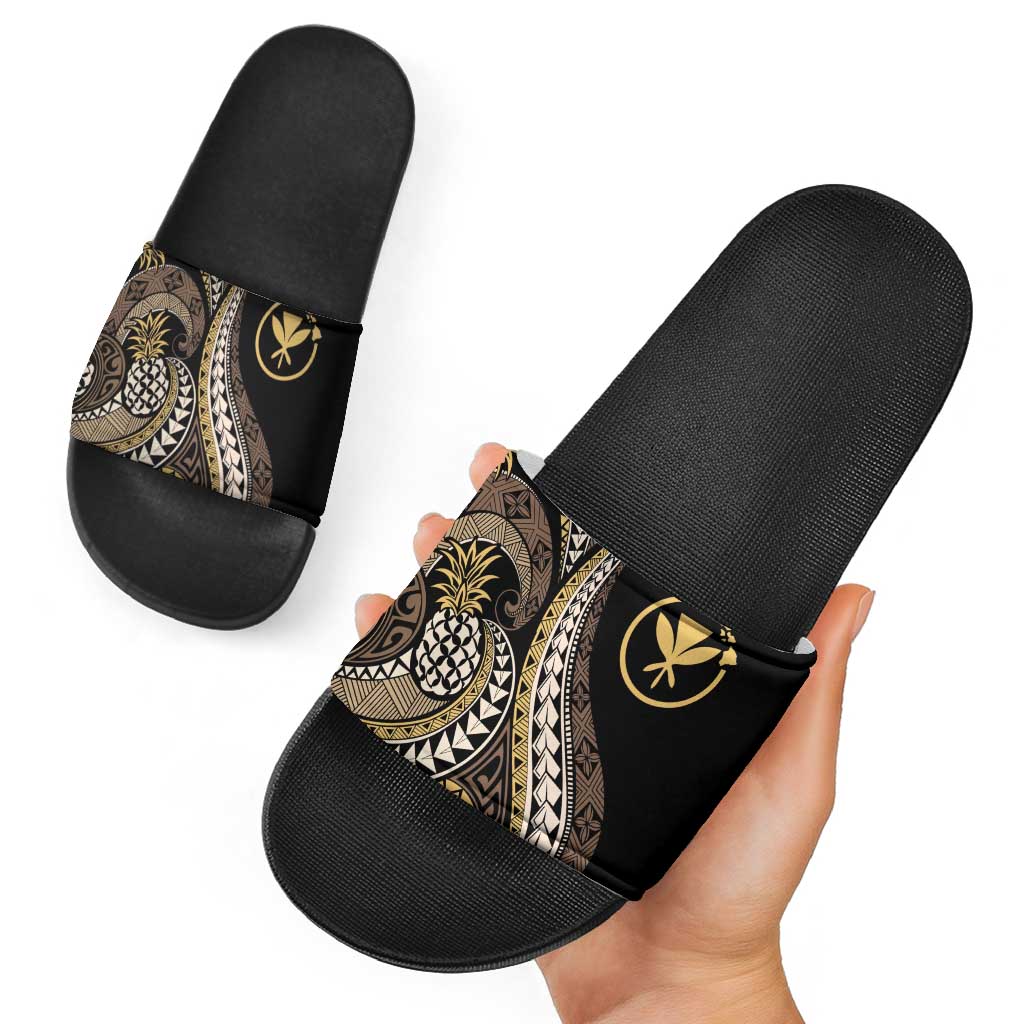 Hawaii Pineapple Brown Tribal Pattern Slide Sandals LT01 - Polynesian Pride