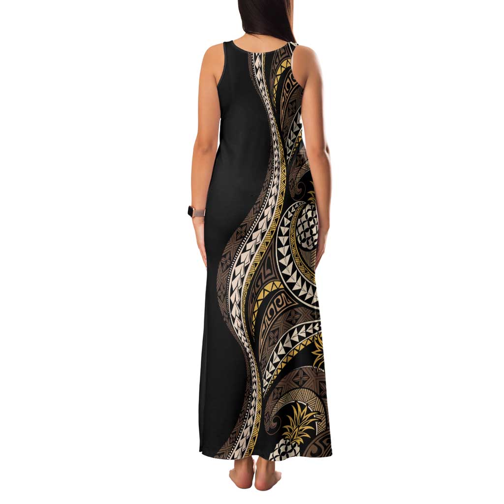 Hawaii Pineapple Brown Tribal Pattern Tank Maxi Dress - Polynesian Pride