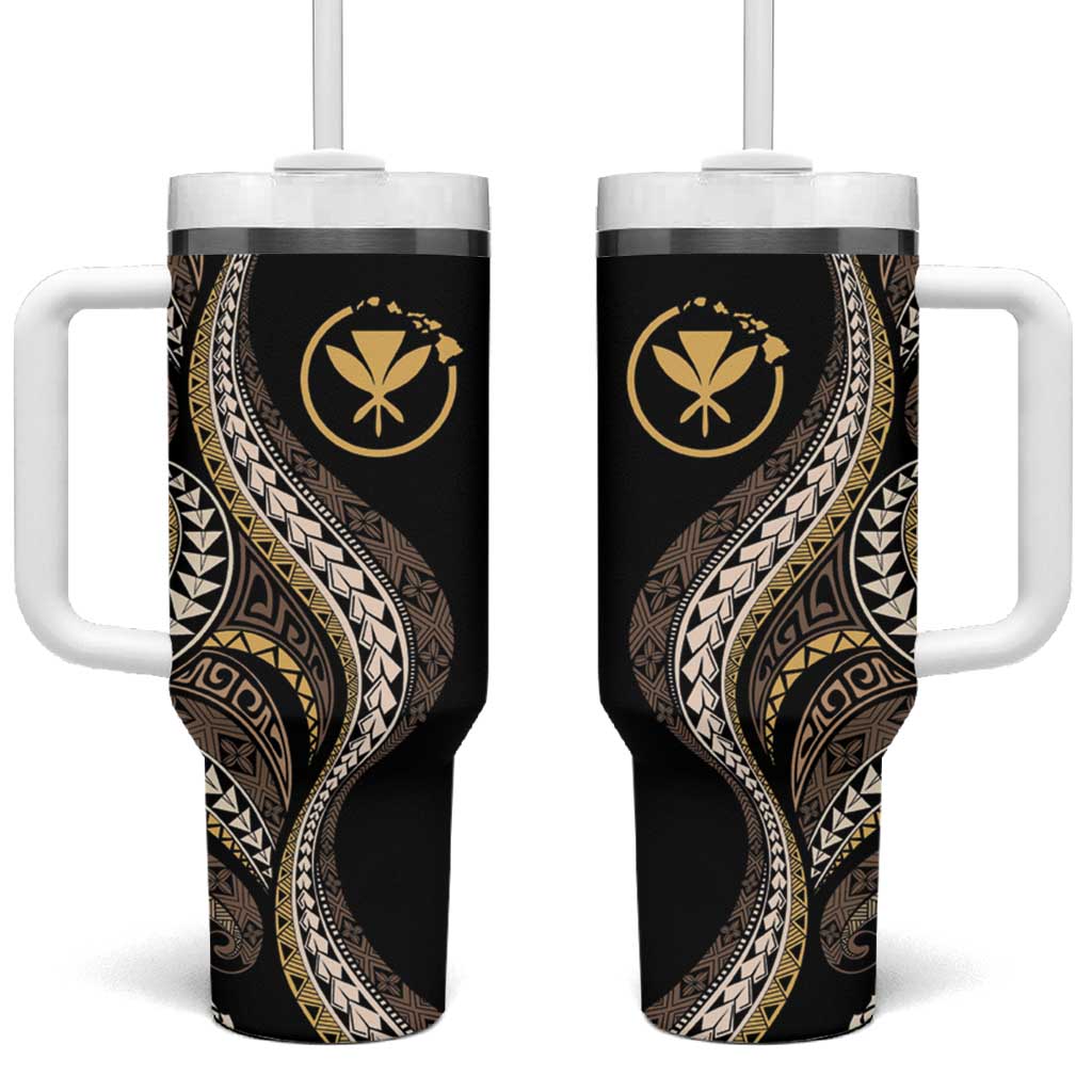 Hawaii Pineapple Brown Tribal Pattern Tumbler With Handle - Polynesian Pride