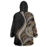 Hawaii Pineapple Brown Tribal Pattern Wearable Blanket Hoodie - Polynesian Pride