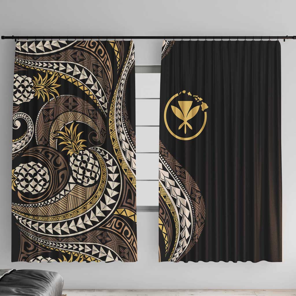 Hawaii Pineapple Brown Tribal Pattern Window Curtain LT01 With Hooks Brown - Polynesian Pride