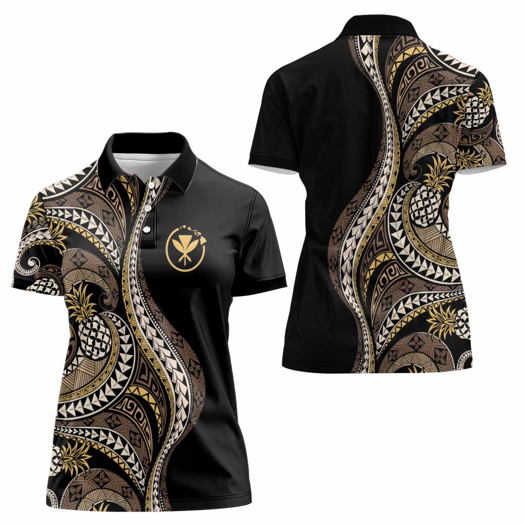 Hawaii Pineapple Brown Tribal Pattern Women Polo Shirt - Polynesian Pride