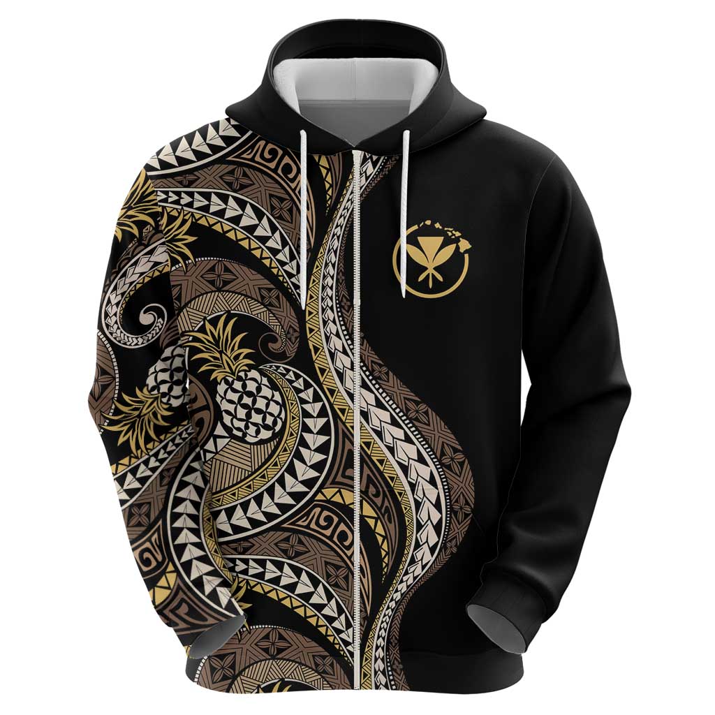 Hawaii Pineapple Brown Tribal Pattern Zip Hoodie - Polynesian Pride