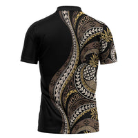 Hawaii Pineapple Brown Tribal Pattern Zipper Polo Shirt - Polynesian Pride