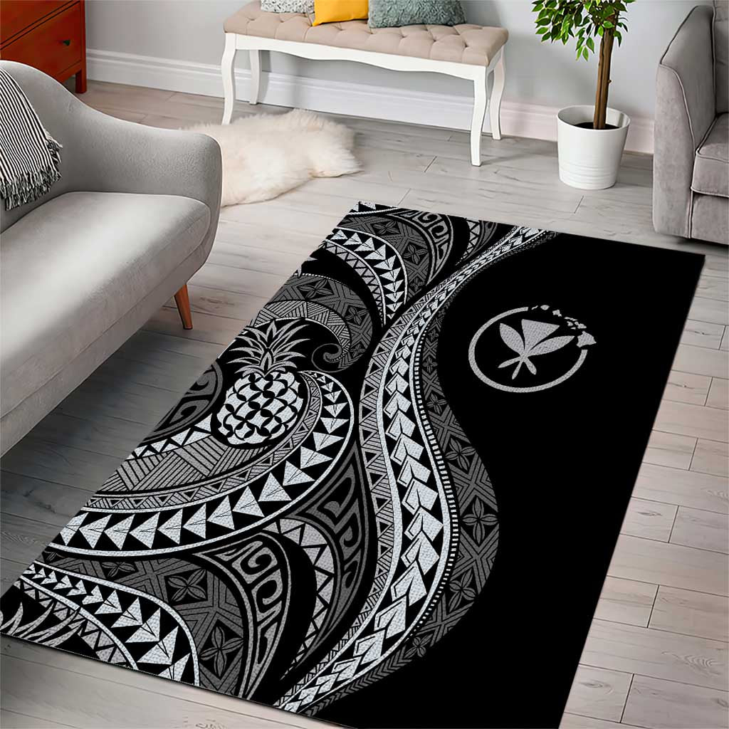 Hawaii Pineapple Gray Scale Tribal Pattern Area Rug - Polynesian Pride