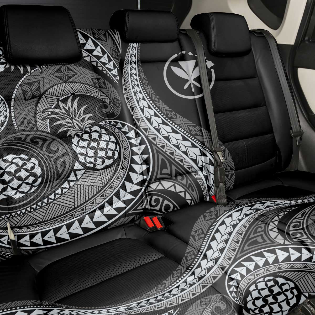 Hawaii Pineapple Gray Scale Tribal Pattern Back Car Seat Cover - Polynesian Pride