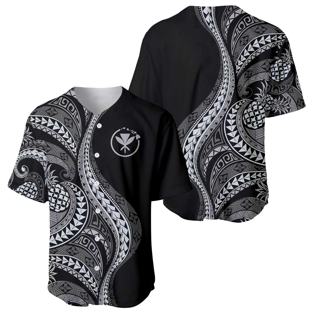 Hawaii Pineapple Gray Scale Tribal Pattern Baseball Jersey - Polynesian Pride
