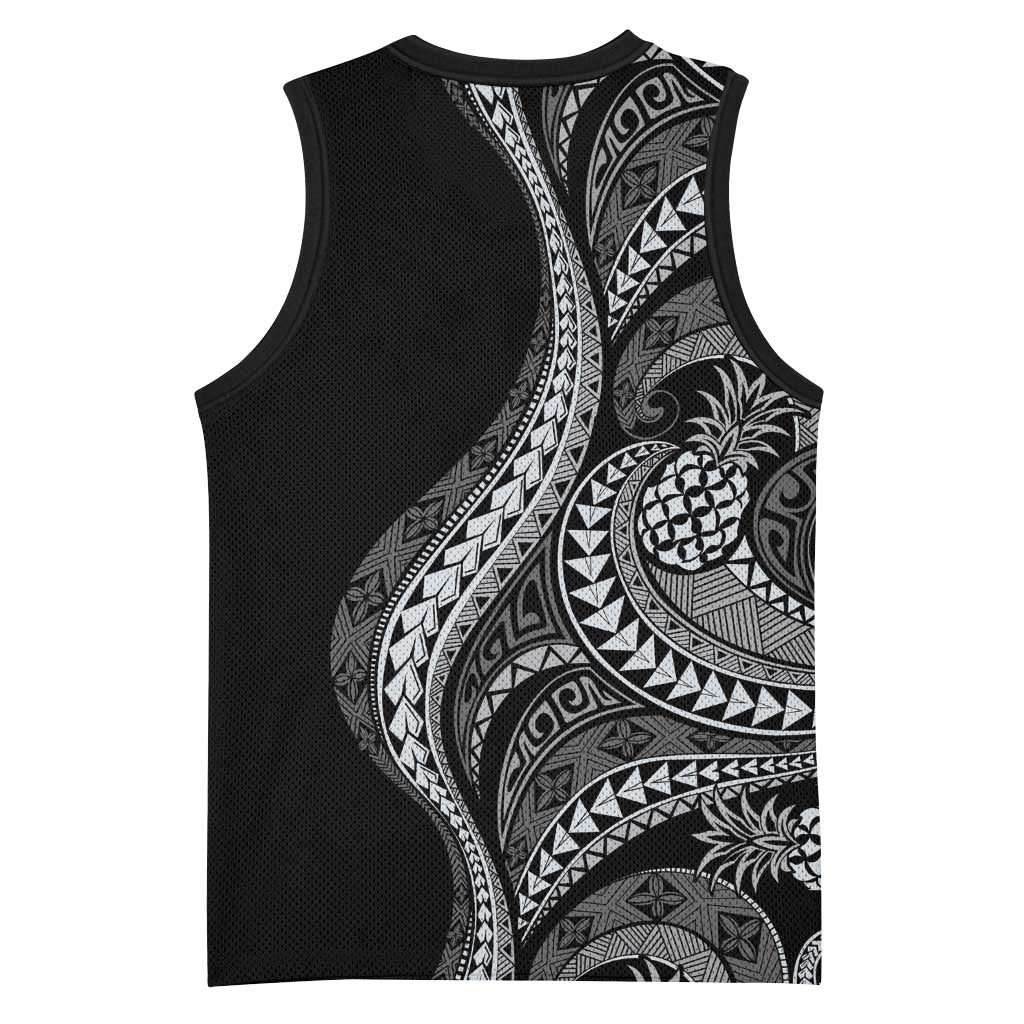 Hawaii Pineapple Gray Scale Tribal Pattern Basketball Jersey - Polynesian Pride