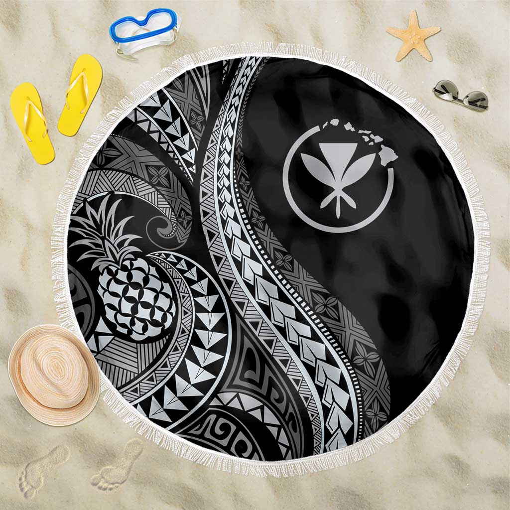 Hawaii Pineapple Gray Scale Tribal Pattern Beach Blanket - Polynesian Pride