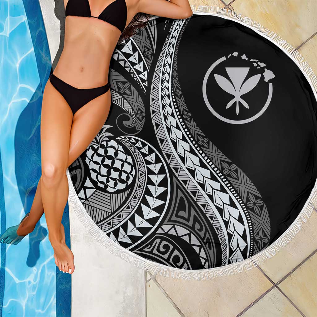 Hawaii Pineapple Gray Scale Tribal Pattern Beach Blanket - Polynesian Pride