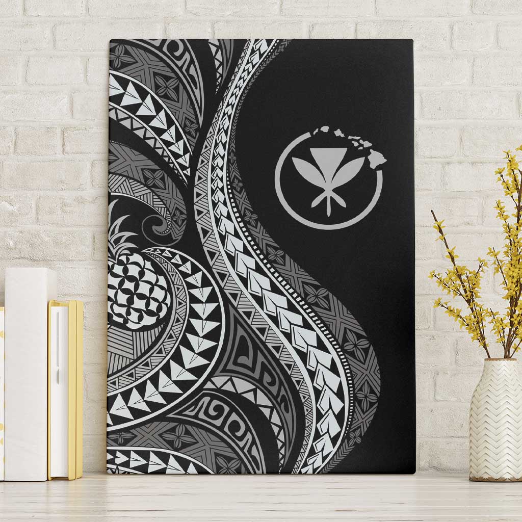 Hawaii Pineapple Gray Scale Tribal Pattern Canvas Wall Art - Polynesian Pride