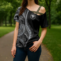 Hawaii Pineapple Gray Scale Tribal Pattern Cross Shoulder Shirt LT01 - Polynesian Pride