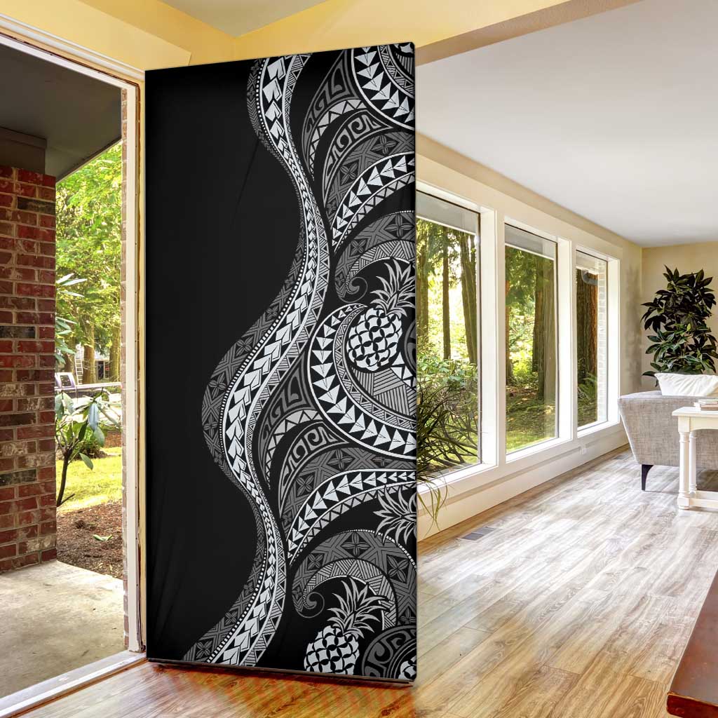 Hawaii Pineapple Gray Scale Tribal Pattern Door Cover - Polynesian Pride