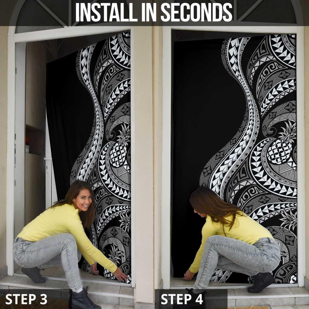 Hawaii Pineapple Gray Scale Tribal Pattern Door Cover - Polynesian Pride