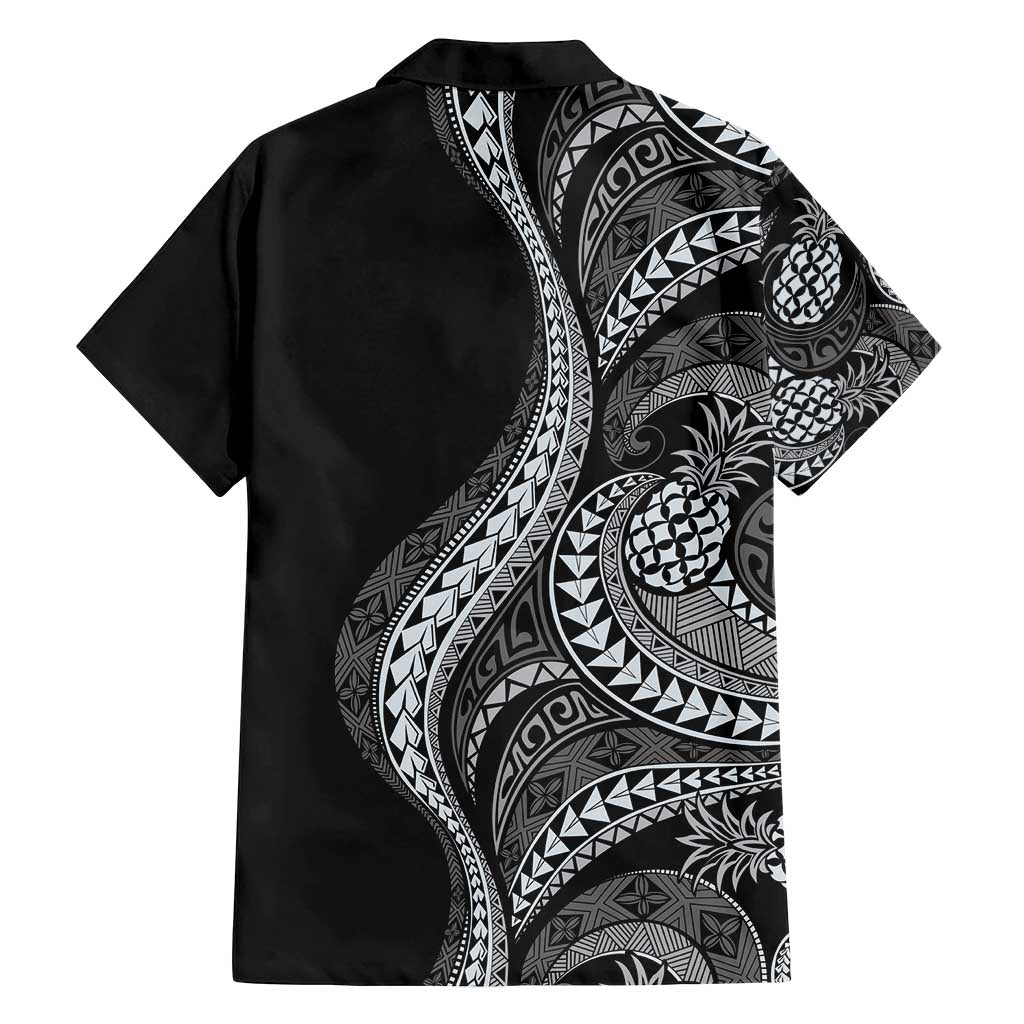 Hawaii Pineapple Gray Scale Tribal Pattern Family Matching Long Sleeve Bodycon Dress and Hawaiian Shirt - Polynesian Pride