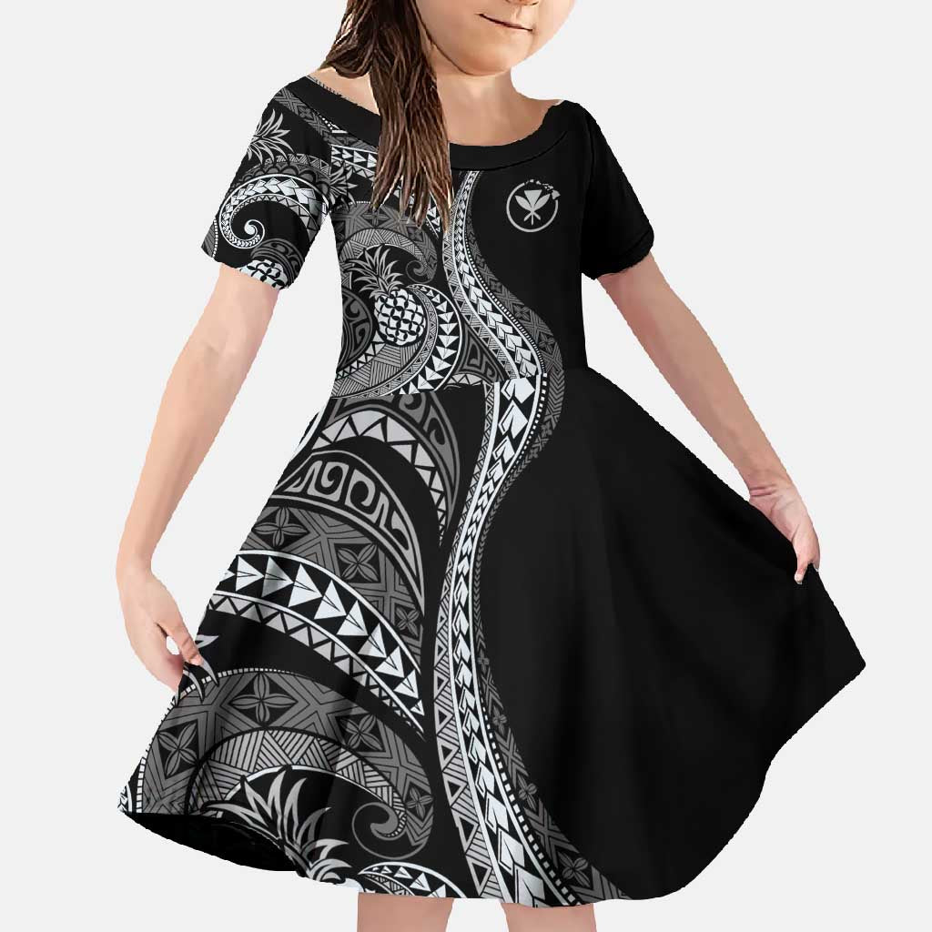 Hawaii Pineapple Gray Scale Tribal Pattern Family Matching Mermaid Dress and Hawaiian Shirt - Polynesian Pride
