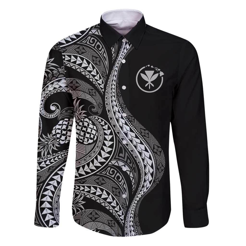 Hawaii Pineapple Gray Scale Tribal Pattern Family Matching Puletasi and Hawaiian Shirt - Polynesian Pride