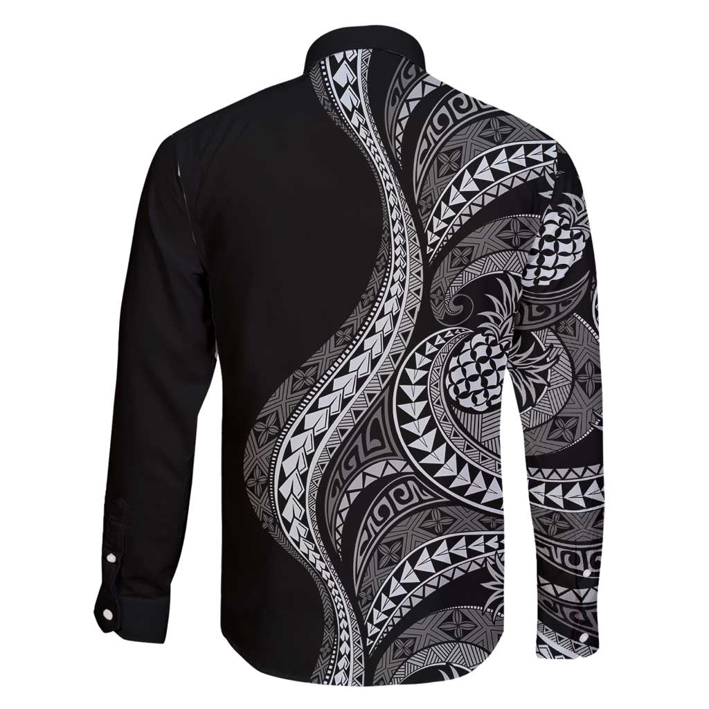 Hawaii Pineapple Gray Scale Tribal Pattern Family Matching Puletasi and Hawaiian Shirt - Polynesian Pride