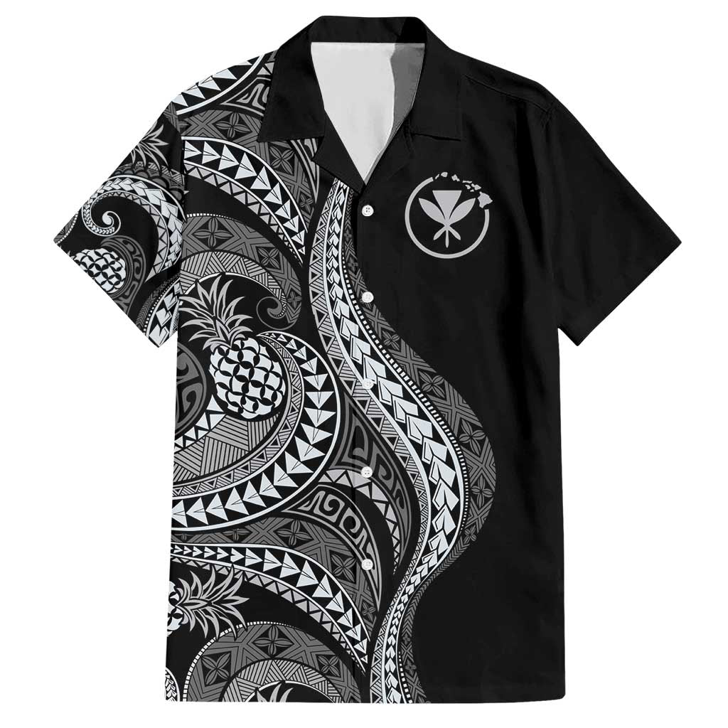 Hawaii Pineapple Gray Scale Tribal Pattern Hawaiian Shirt - Polynesian Pride