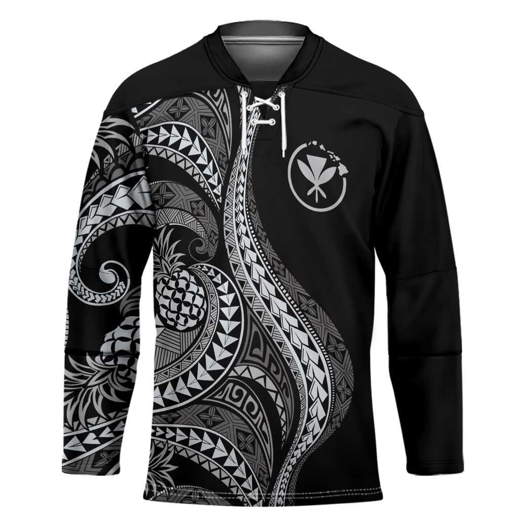 Hawaii Pineapple Gray Scale Tribal Pattern Hockey Jersey - Polynesian Pride