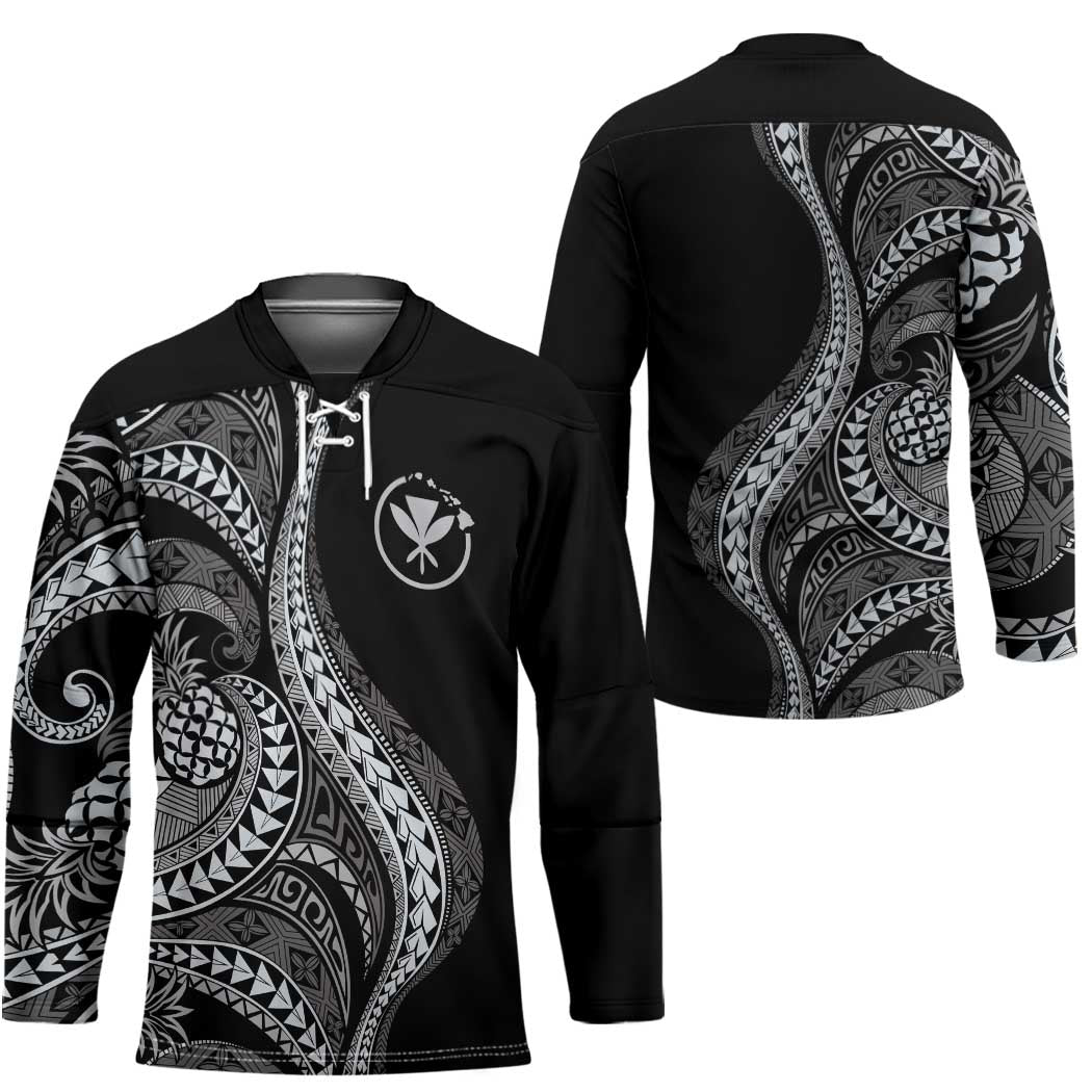 Hawaii Pineapple Gray Scale Tribal Pattern Hockey Jersey - Polynesian Pride