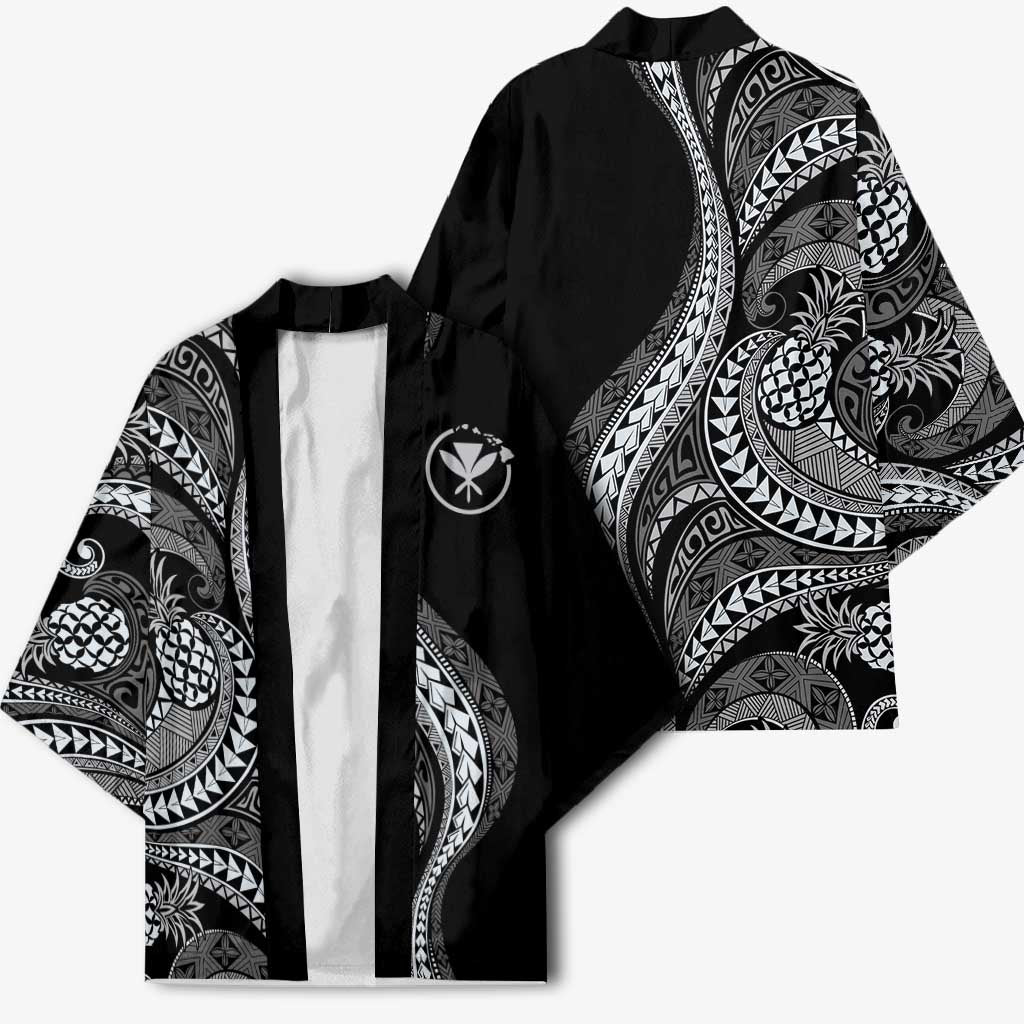 Hawaii Pineapple Gray Scale Tribal Pattern Kimono LT01 - Polynesian Pride