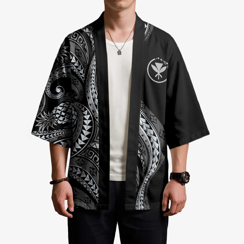 Hawaii Pineapple Gray Scale Tribal Pattern Kimono LT01 - Polynesian Pride