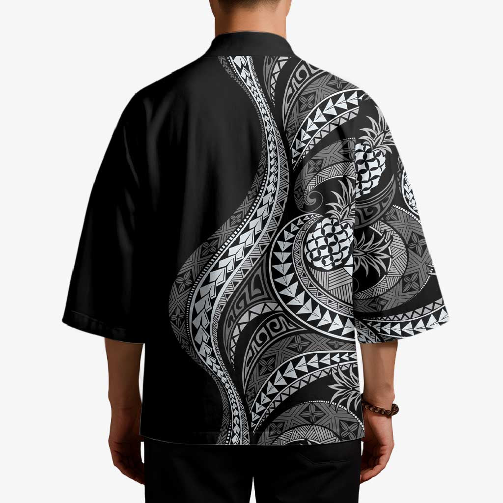 Hawaii Pineapple Gray Scale Tribal Pattern Kimono LT01 - Polynesian Pride