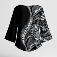 Hawaii Pineapple Gray Scale Tribal Pattern Kimono Sleeve Blouse - Polynesian Pride