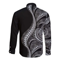 Hawaii Pineapple Gray Scale Tribal Pattern Long Sleeve Button Shirt - Polynesian Pride