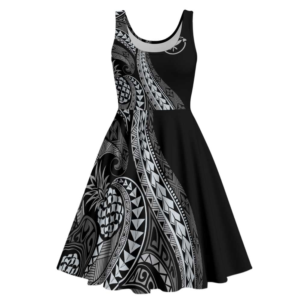 Hawaii Pineapple Gray Scale Tribal Pattern Midi Dress - Polynesian Pride
