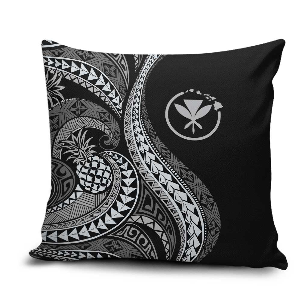 Hawaii Pineapple Gray Scale Tribal Pattern Pillow Cover - Polynesian Pride
