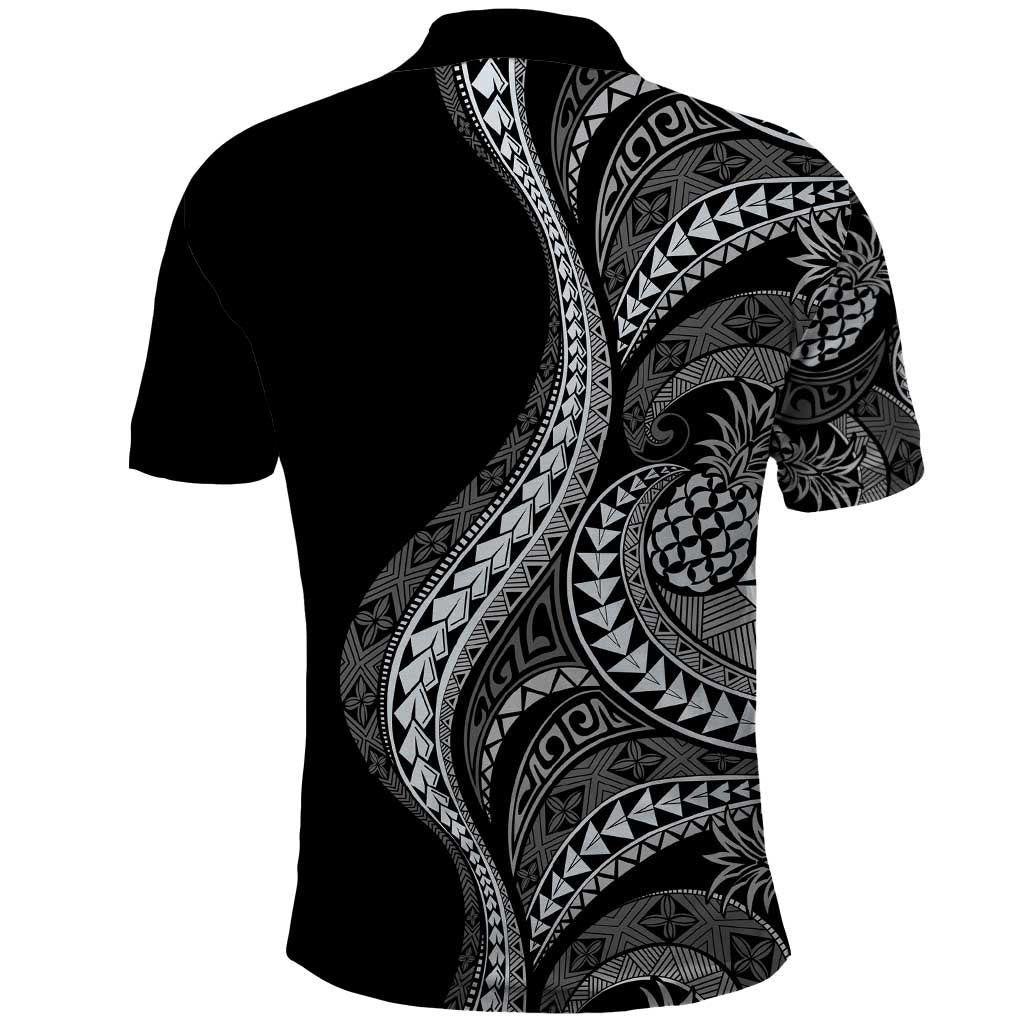 Hawaii Pineapple Gray Scale Tribal Pattern Polo Shirt - Polynesian Pride