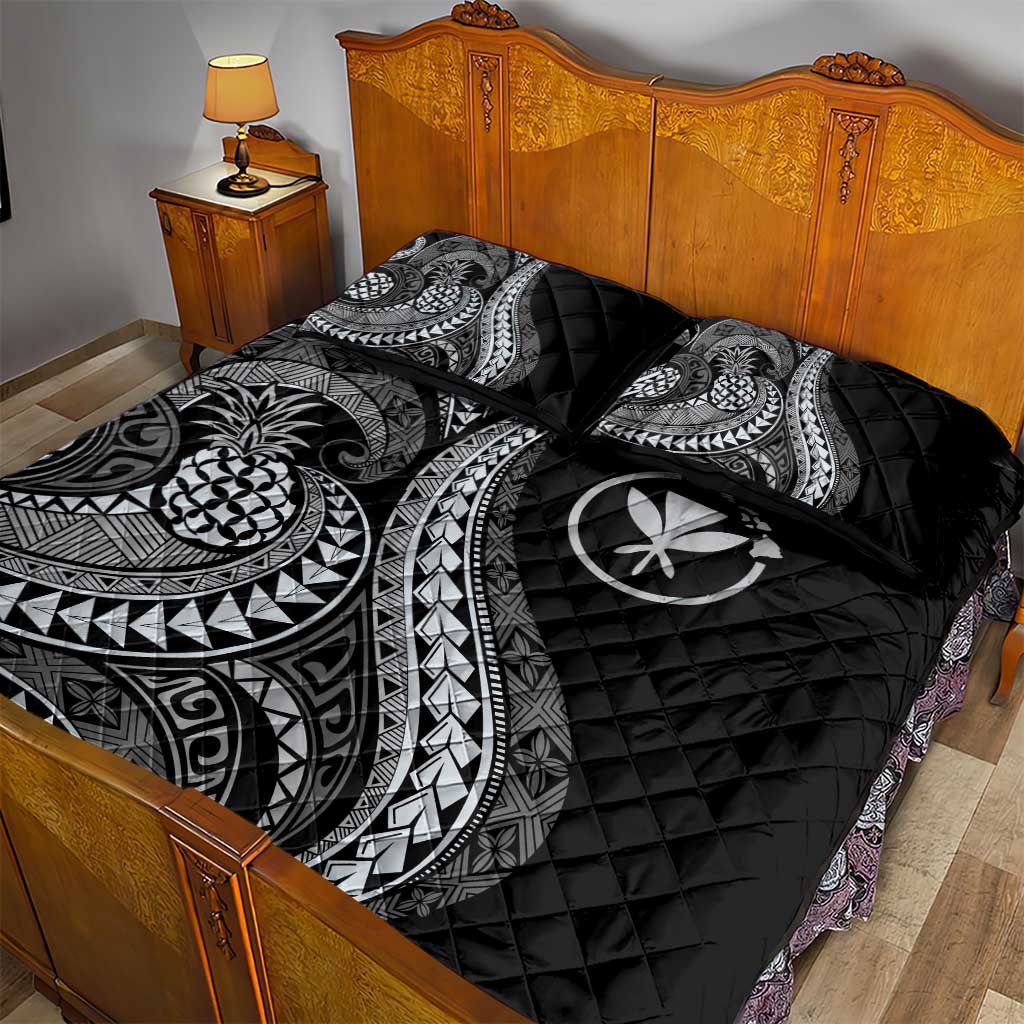 Hawaii Pineapple Gray Scale Tribal Pattern Quilt Bed Set - Polynesian Pride