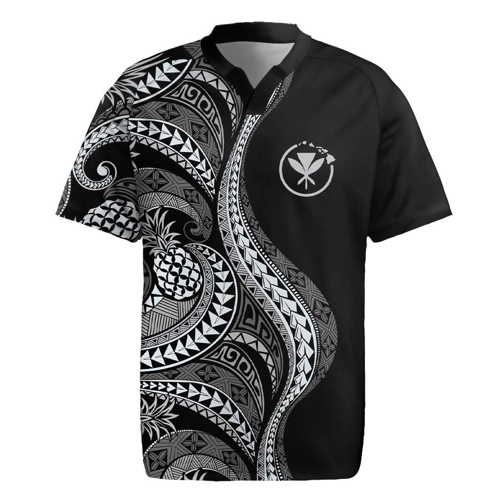 Hawaii Pineapple Gray Scale Tribal Pattern Rugby Jersey - Polynesian Pride