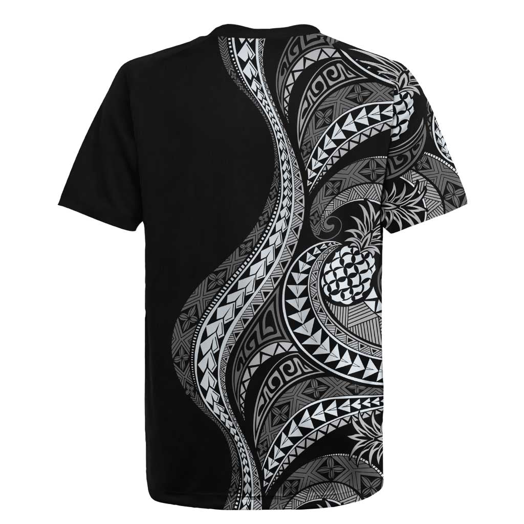 Hawaii Pineapple Gray Scale Tribal Pattern Rugby Jersey - Polynesian Pride