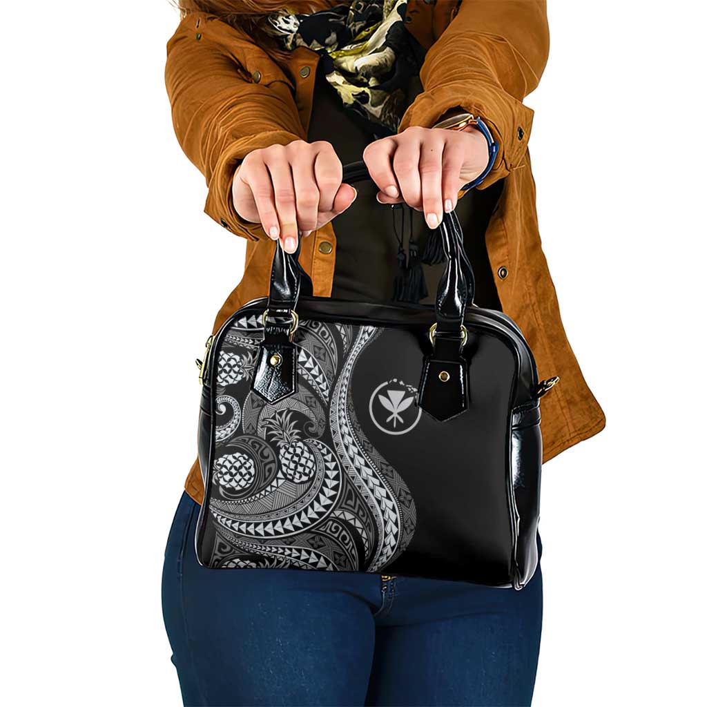 Hawaii Pineapple Gray Scale Tribal Pattern Shoulder Handbag - Polynesian Pride