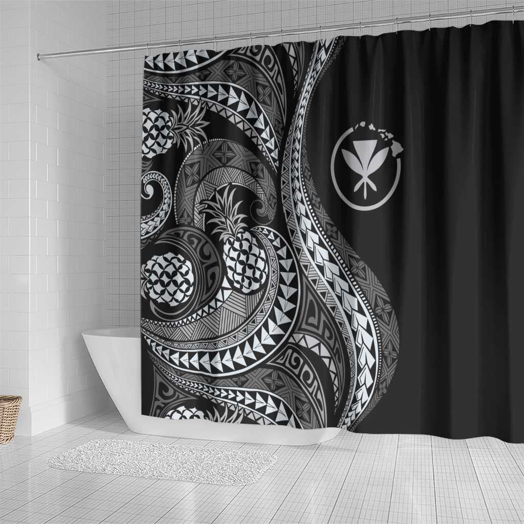 Hawaii Pineapple Gray Scale Tribal Pattern Shower Curtain - Polynesian Pride