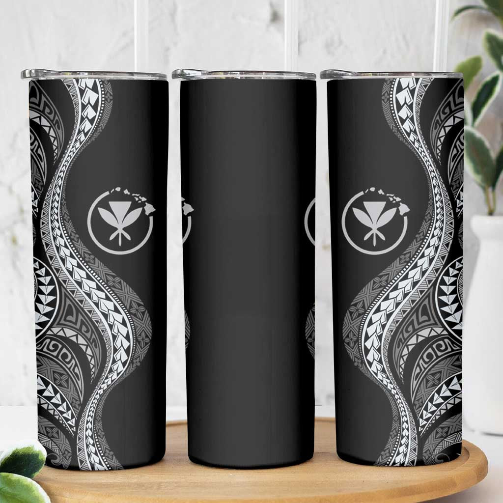 Hawaii Pineapple Gray Scale Tribal Pattern Skinny Tumbler - Polynesian Pride