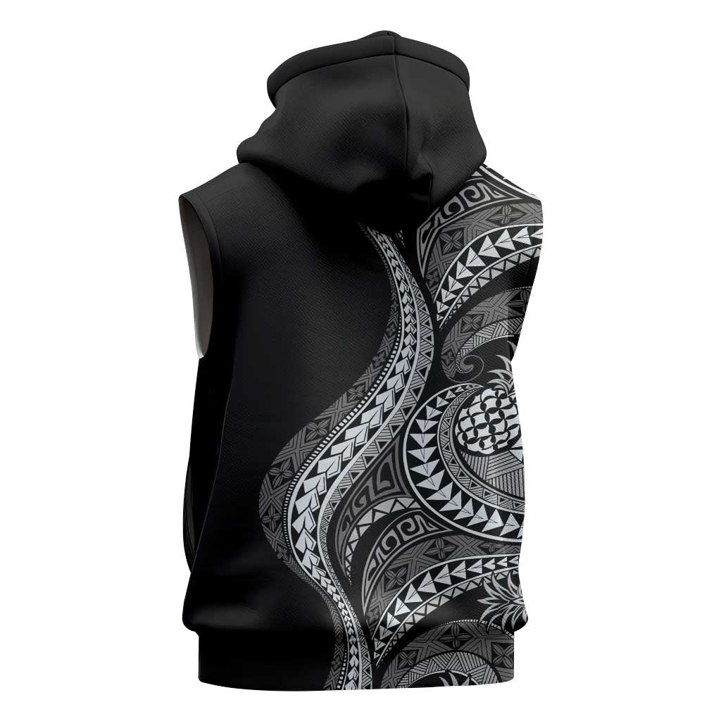 Hawaii Pineapple Gray Scale Tribal Pattern Sleeveless Hoodie LT01 - Polynesian Pride
